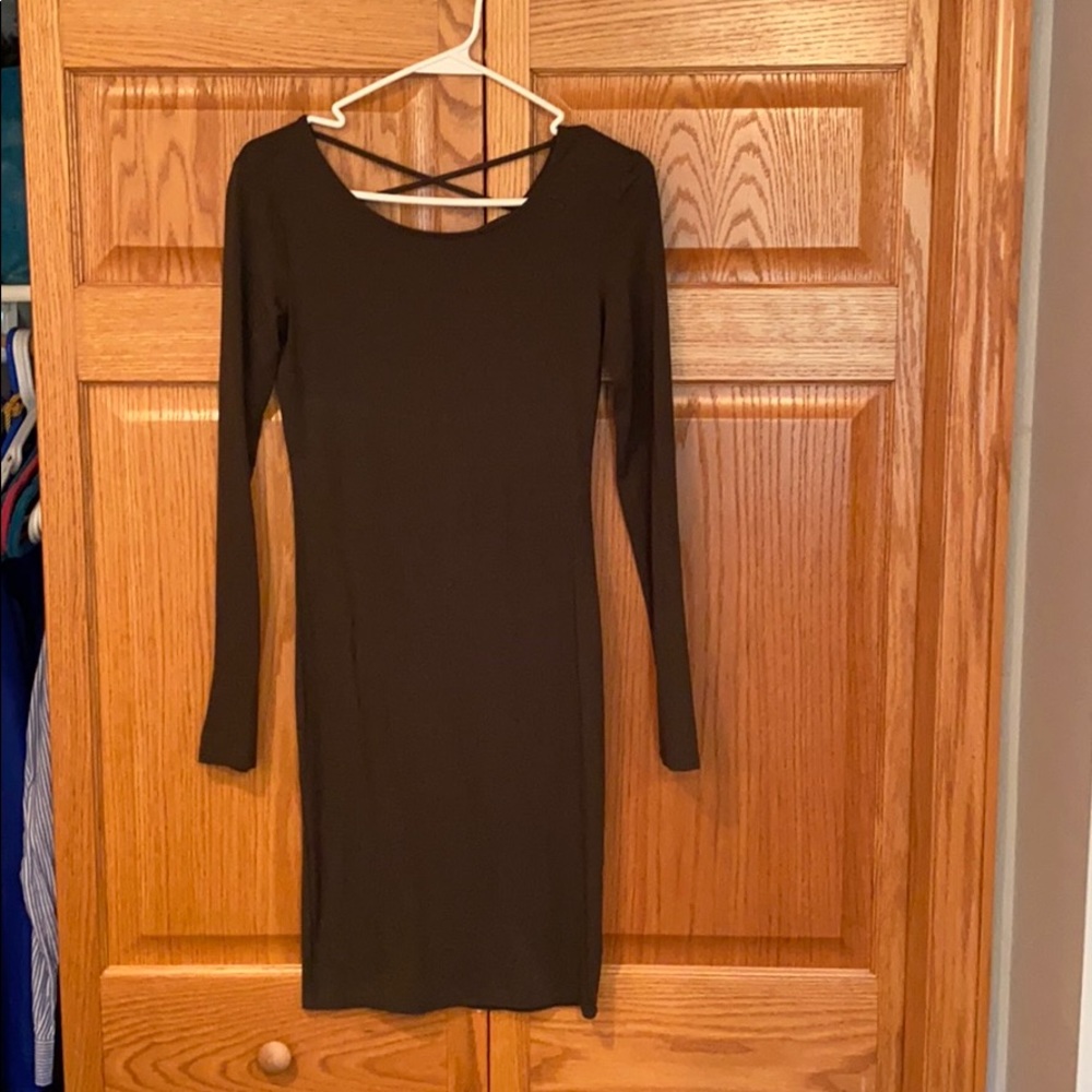 Dark green criss cross body con dress